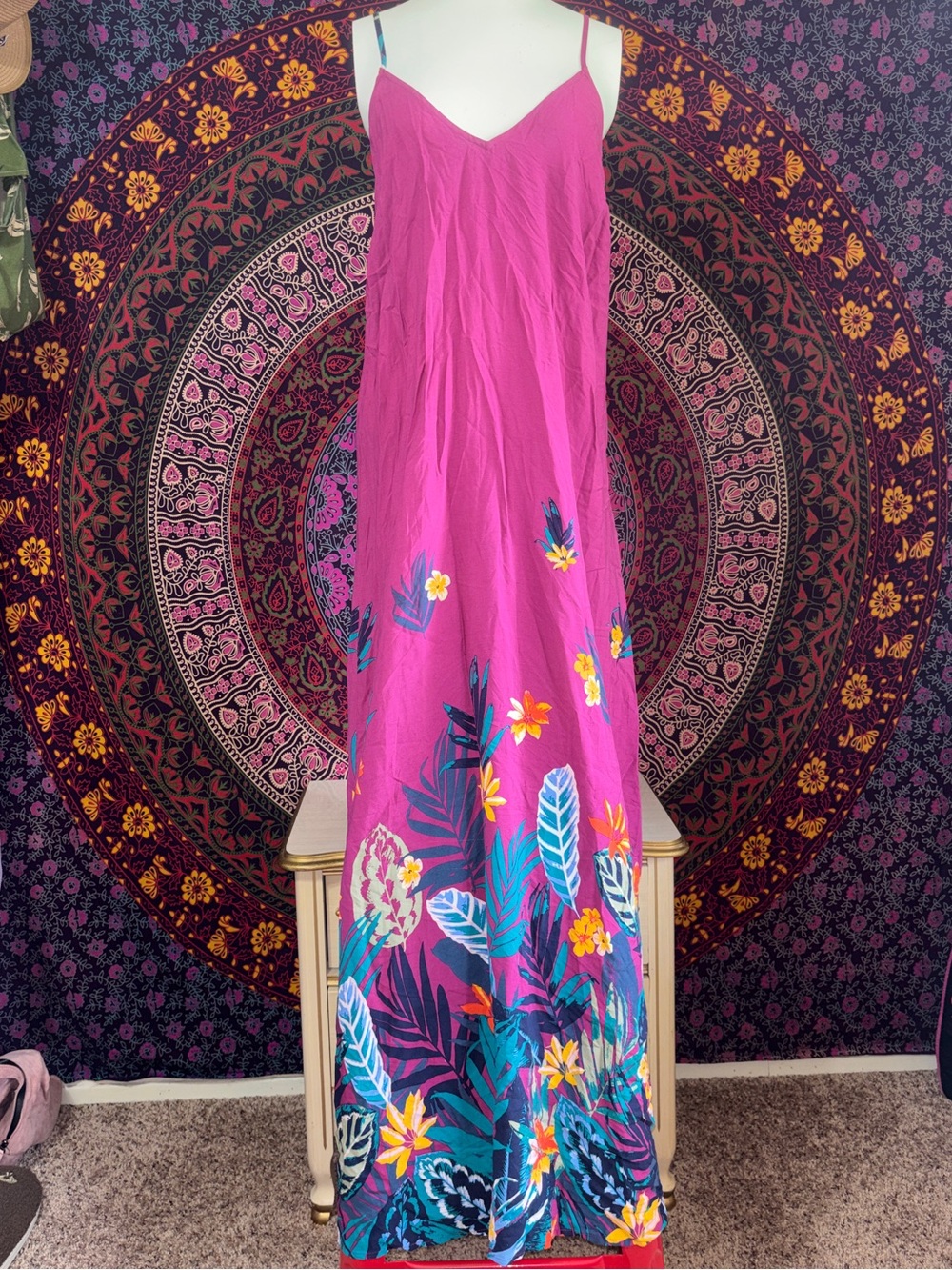 Old Navy Magenta Tropical Print Maxi Summer Dress Women’s Size Large Tall